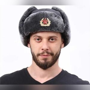 Ushanka Hat Russian Soviet Army Faux Fur Military Cossack Winter Cap- Gray